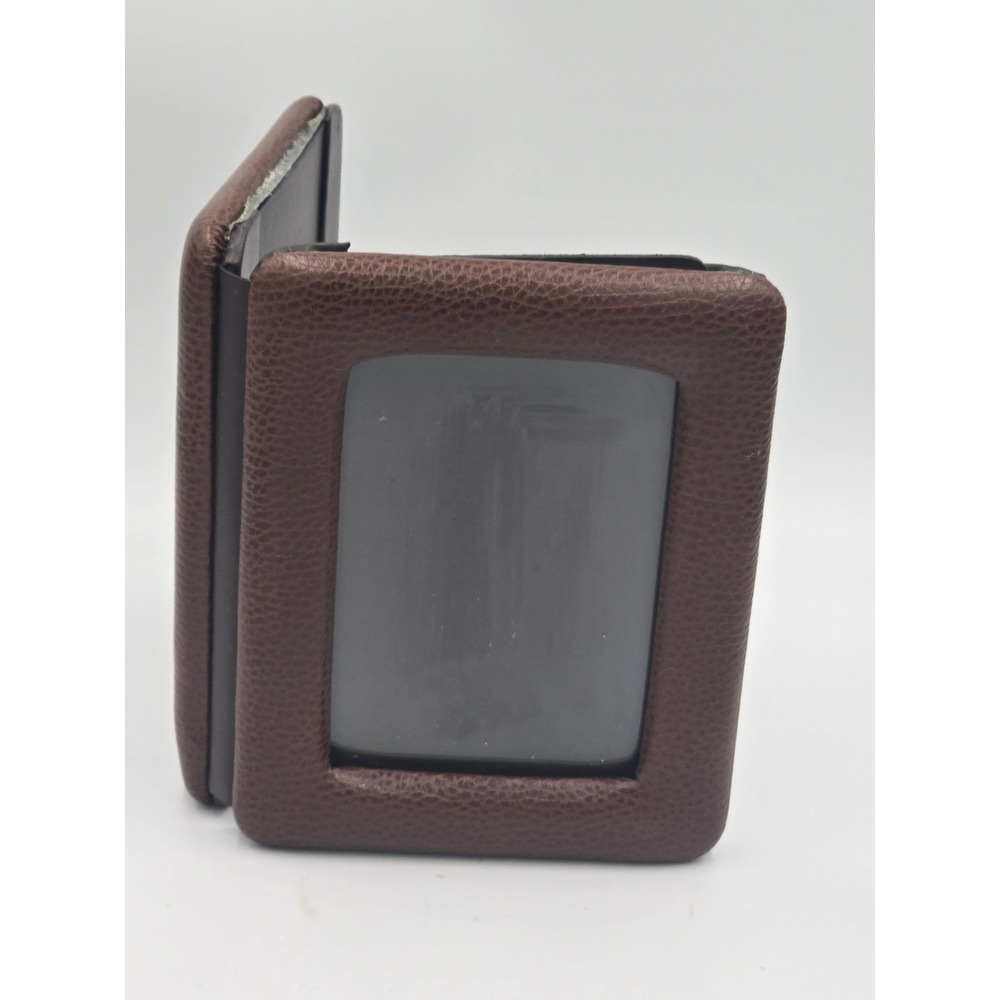 Vintage Bifold Travel Picture Frame Brown Genuine Leather Folding Photo Holder